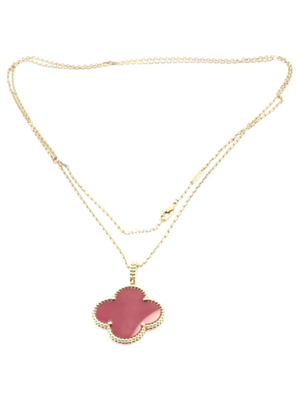 Van Cleef & Arpels 18k Gold Magic Alhambra Carnelian Motif Long Necklace Cert